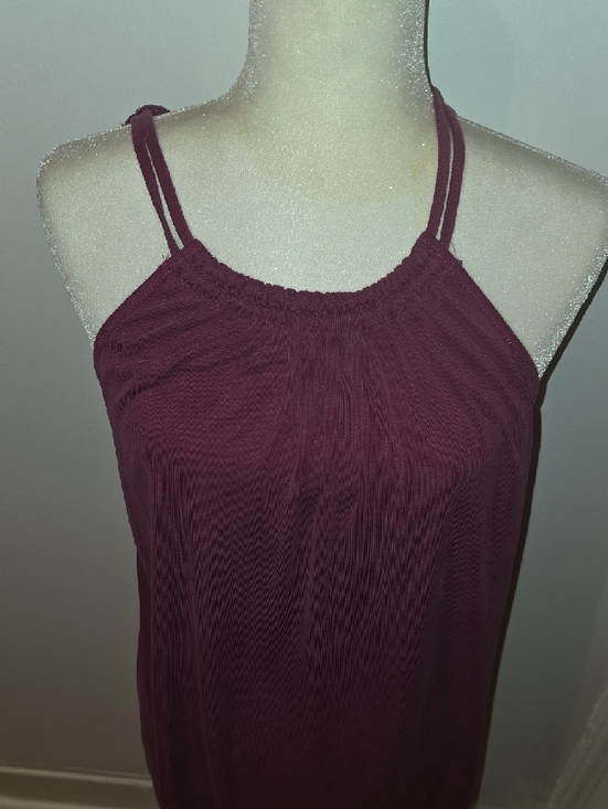 Green Envelope Double-Strap Pleated Halter Top - Burgundy - Picture 2 of 5